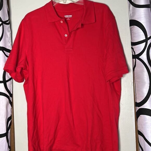 Lands’ End traditional fit, red polo, shirt, size large - Picture 2 of 8